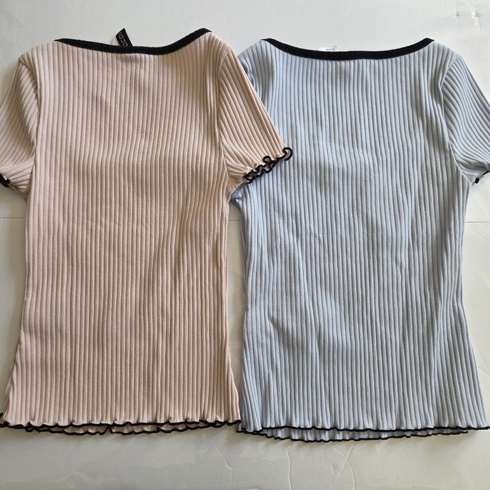 Two Ribbed Square Neck Tops - Black Trim - Picture 4 of 10
